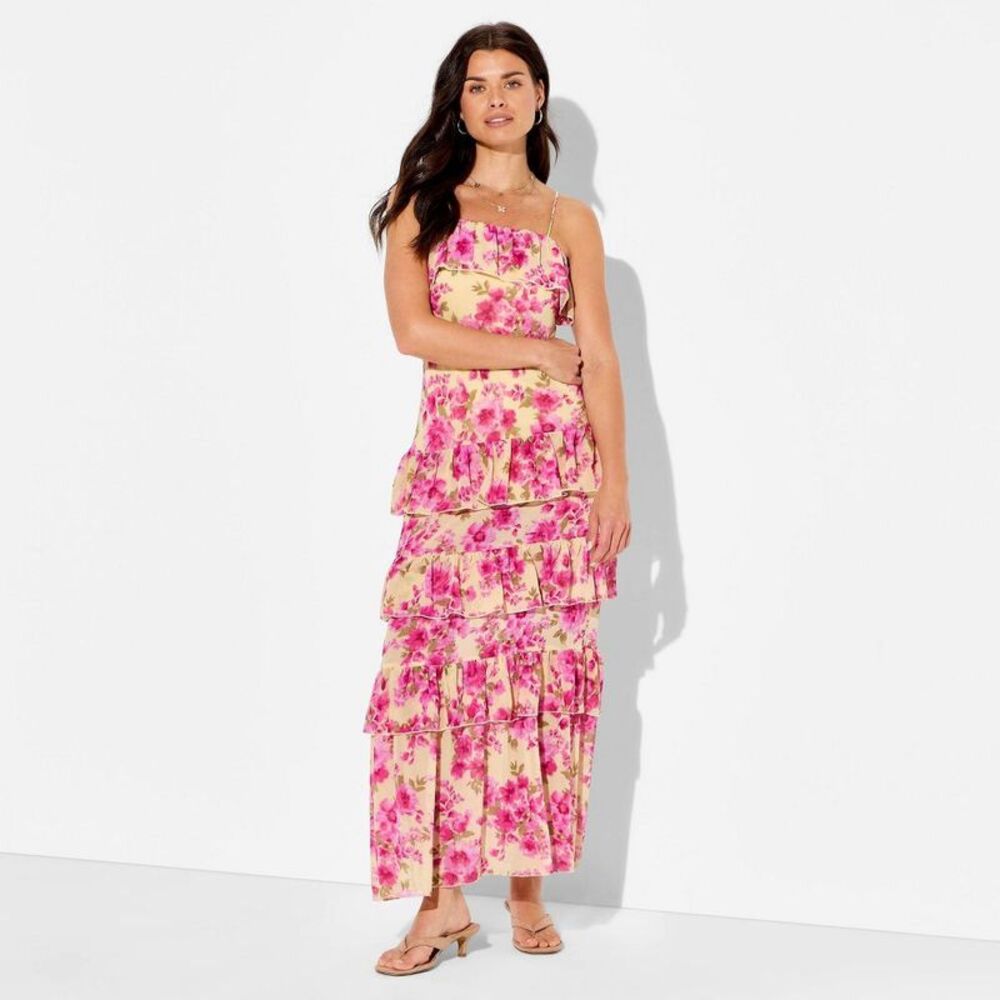 NWT 🎉 wild fable Tiered Floral Maxi Dress in Pink and Cream